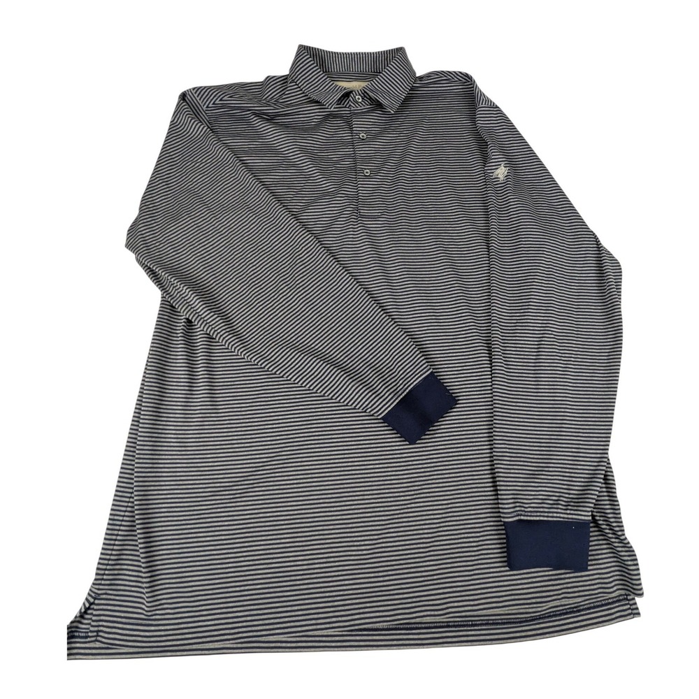 Donald Ross Mens‎ XL Long Sleeve Polo Shirt Navy Grey Striped Performance Golf